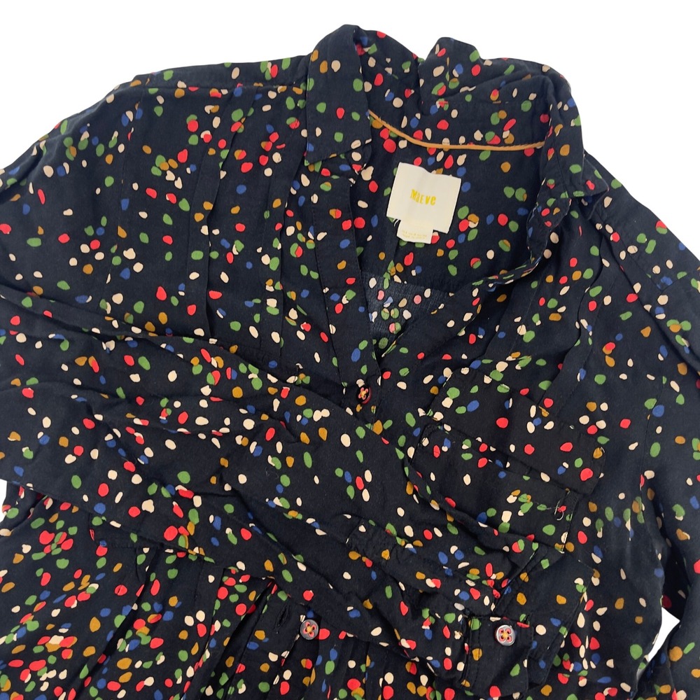 Maeve Anthropologie Navy Confetti Print Button Down Blouse Long Sleeve Size 4